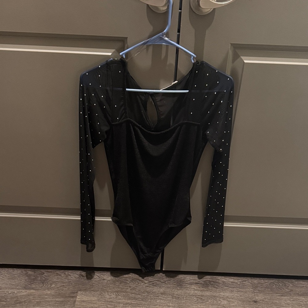 Peach Love California Black Studded Bodysuit